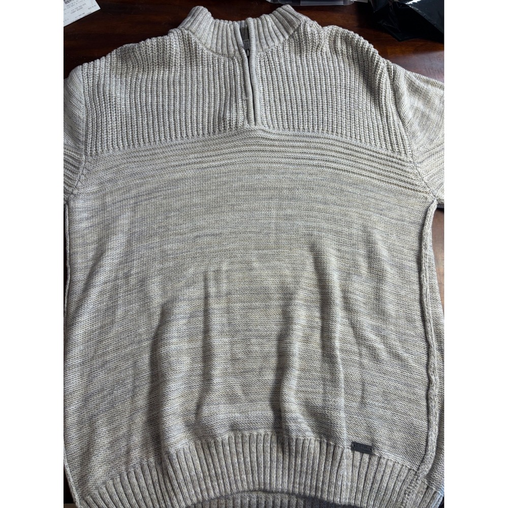 J.B. Holt Mens XL Quarter Zip Textured Knit Sweater Beige Mock Neck Pullover